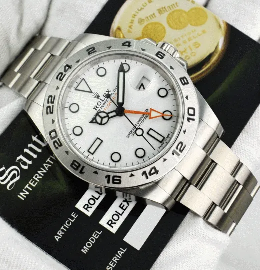 ROLEX 42mm Stainless Steel Explorer II POLAR White BOX & CARD 216570