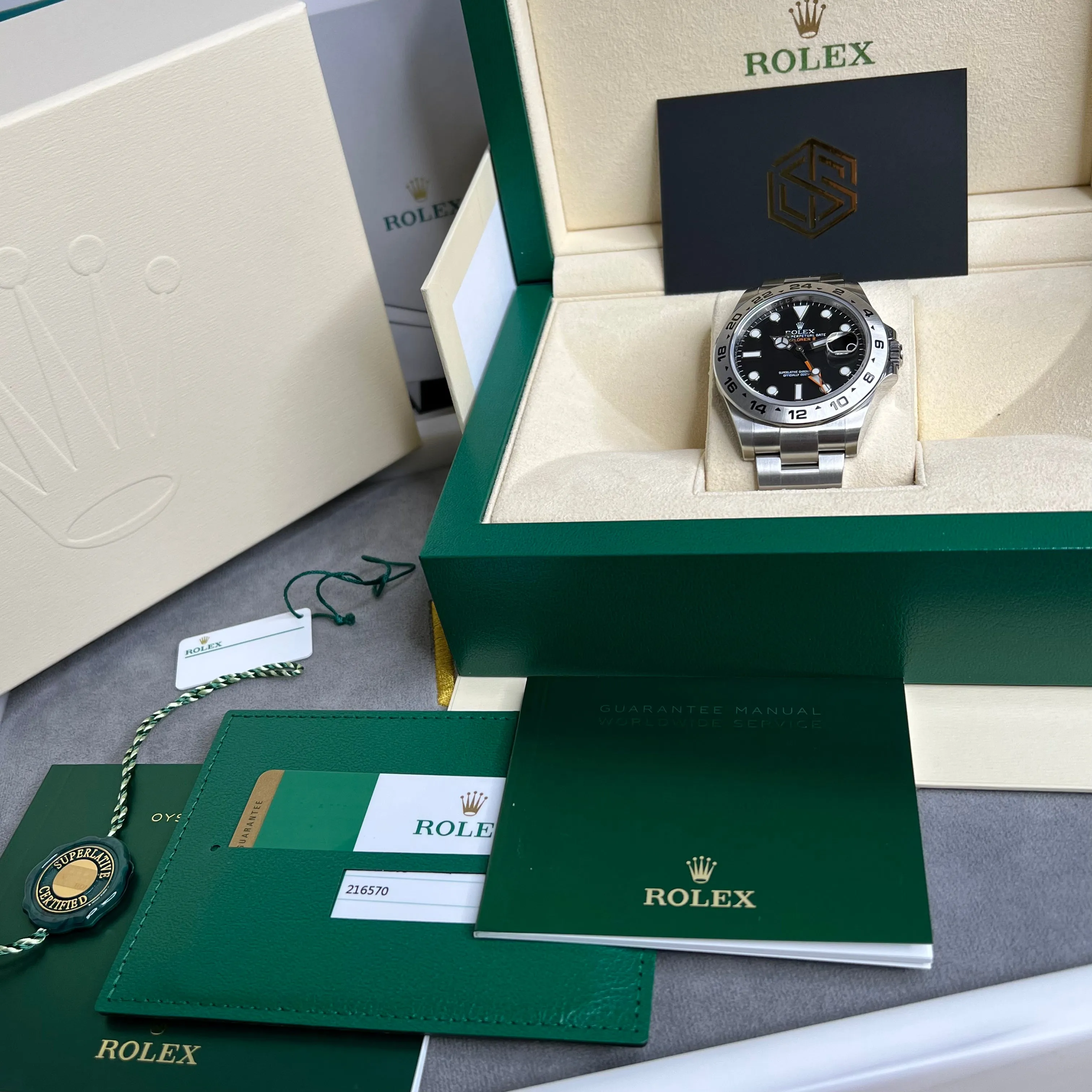 Rolex Explorer II 216570 Black Dial 2019 Mint Condition Full Set Watch