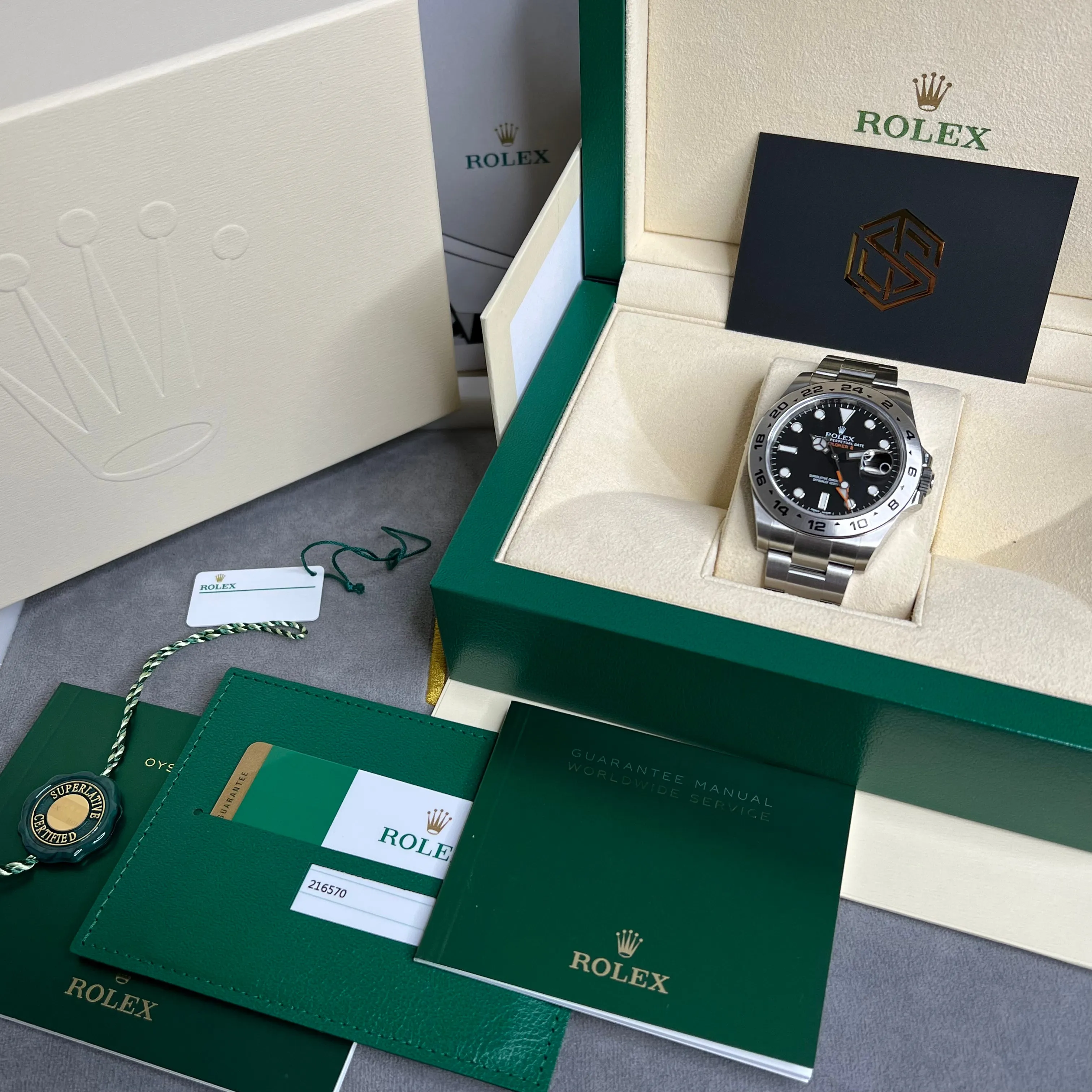 Rolex Explorer II 216570 Black Dial 2019 Mint Condition Full Set Watch