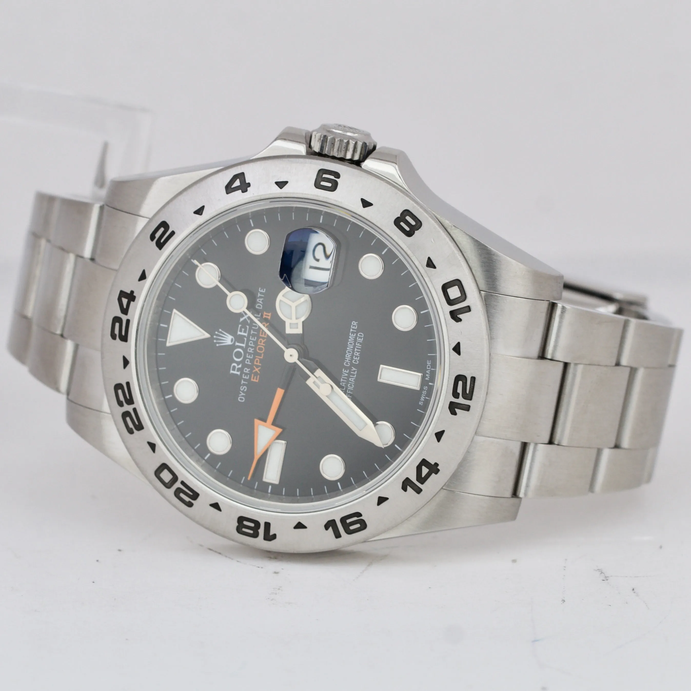Rolex Explorer II Black Dial Orange Stainless Steel GMT Date 42mm Watch 216570