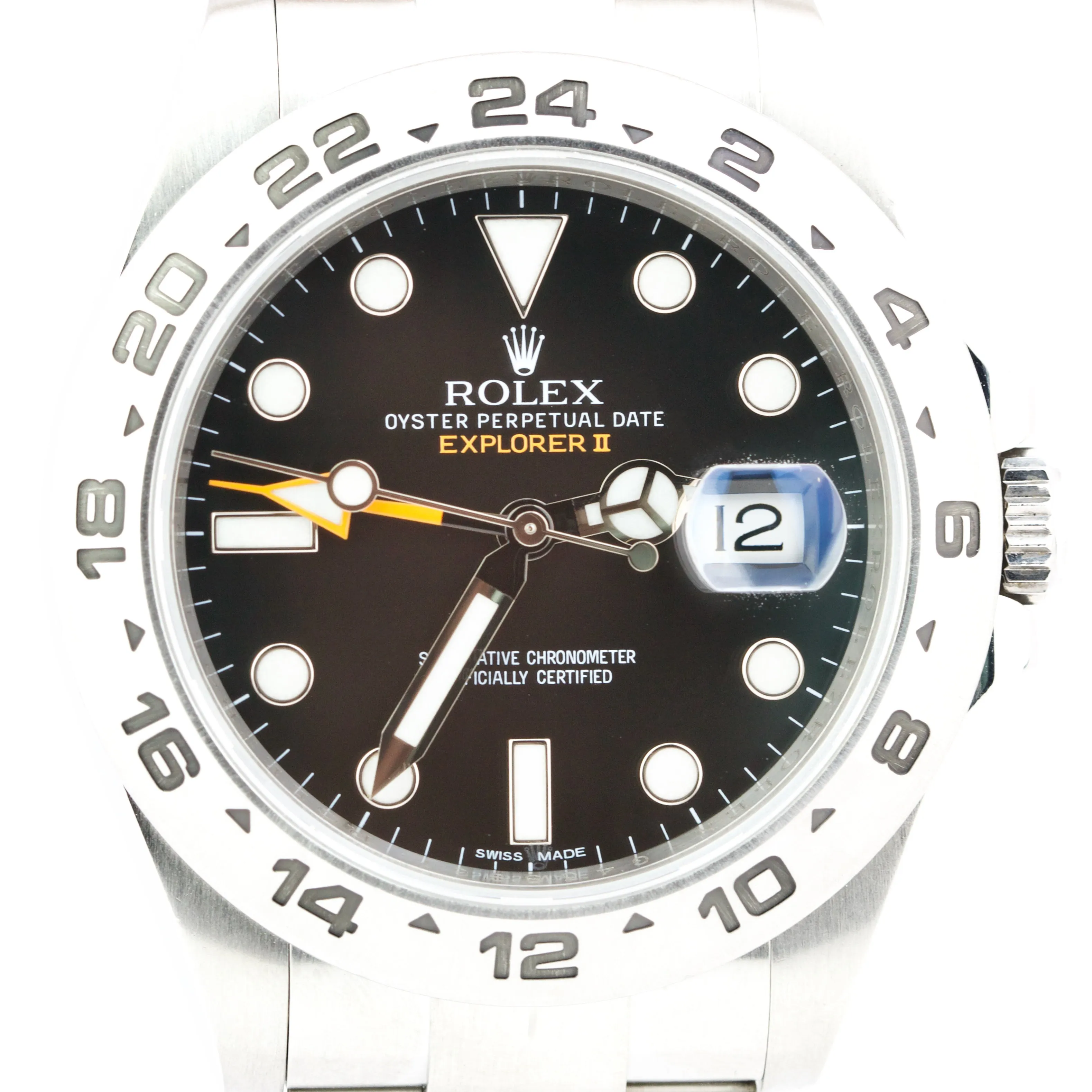 Rolex Explorer II Black Dial Orange Stainless Steel GMT Date 42mm Watch 216570