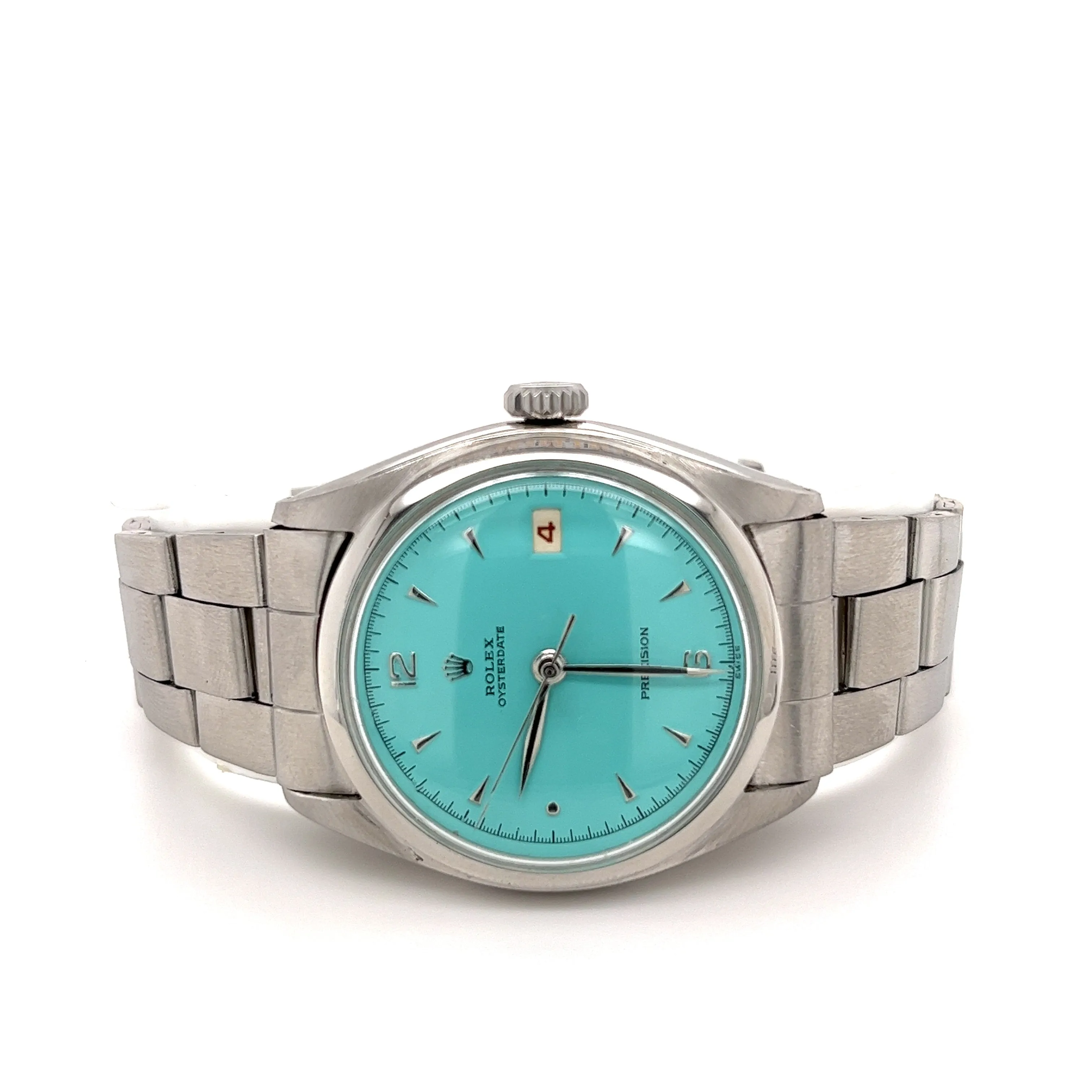 Rolex Turquoise Blue Oyster Perpetual Date Precision 36mm Vintage 1963 Watch In Stainless Steel With Oyster Bracelet