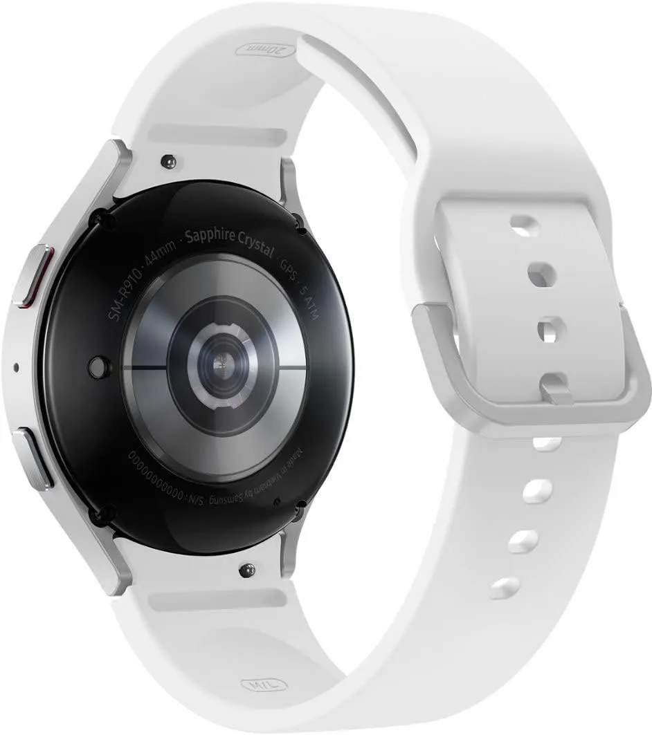 SAMSUNG Galaxy Watch 5 44mm Bluetooth Smartwatch w/Body, Health, Fitness and Sleep Tracker, Sapphire Crystal Glass, Enhanced GPS Tracking, US Version, Silver Bezel w/White Band (Renewed)