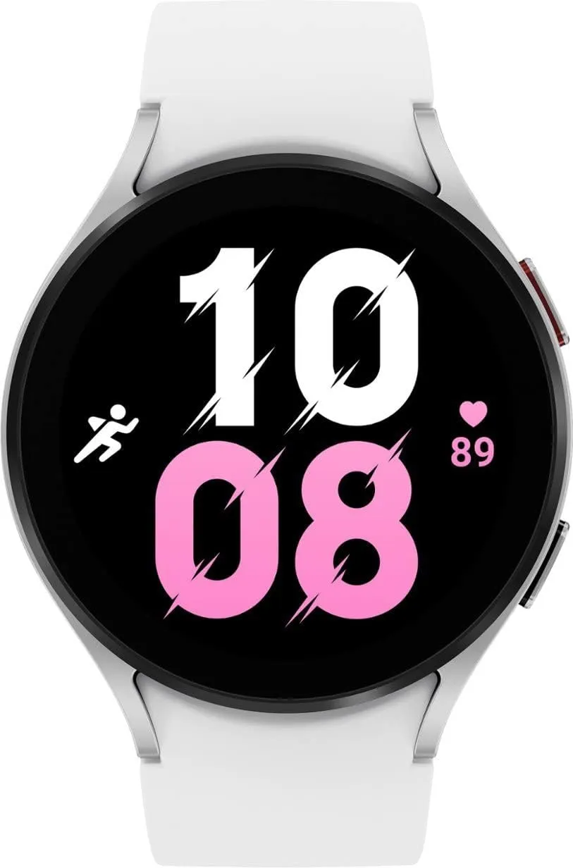 SAMSUNG Galaxy Watch 5 44mm Bluetooth Smartwatch w/Body, Health, Fitness and Sleep Tracker, Sapphire Crystal Glass, Enhanced GPS Tracking, US Version, Silver Bezel w/White Band (Renewed)