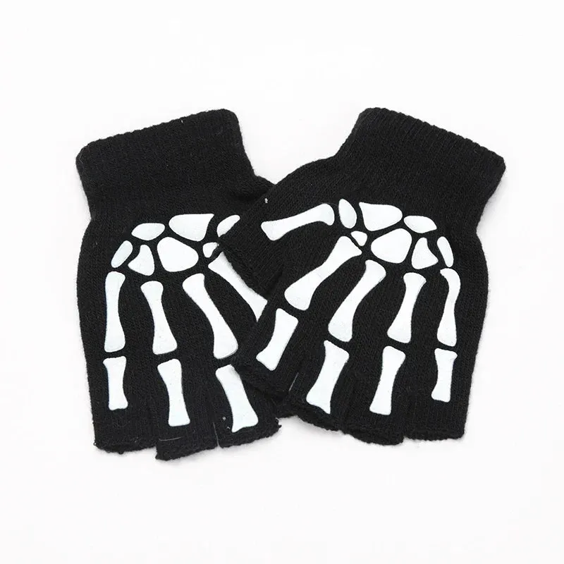 Skeleton Fingerless Punk Gloves