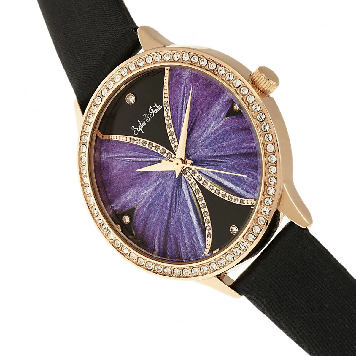 Sophie & Freda Rio Grande Leather-Band w/Swarovski Crystals - Rose Gold/Black