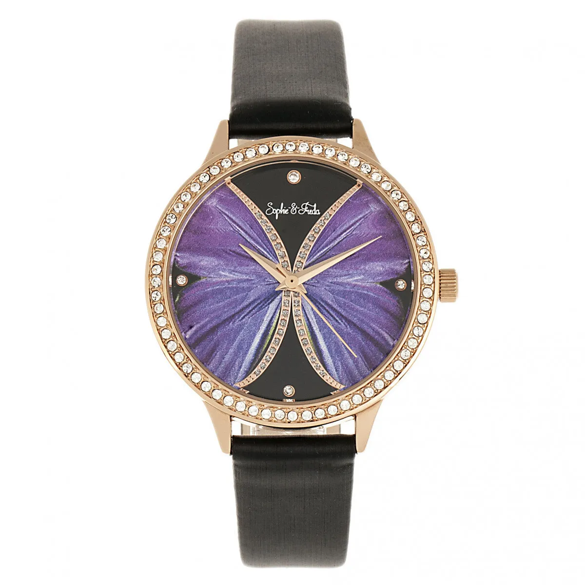 Sophie & Freda Rio Grande Leather-Band w/Swarovski Crystals - Rose Gold/Black
