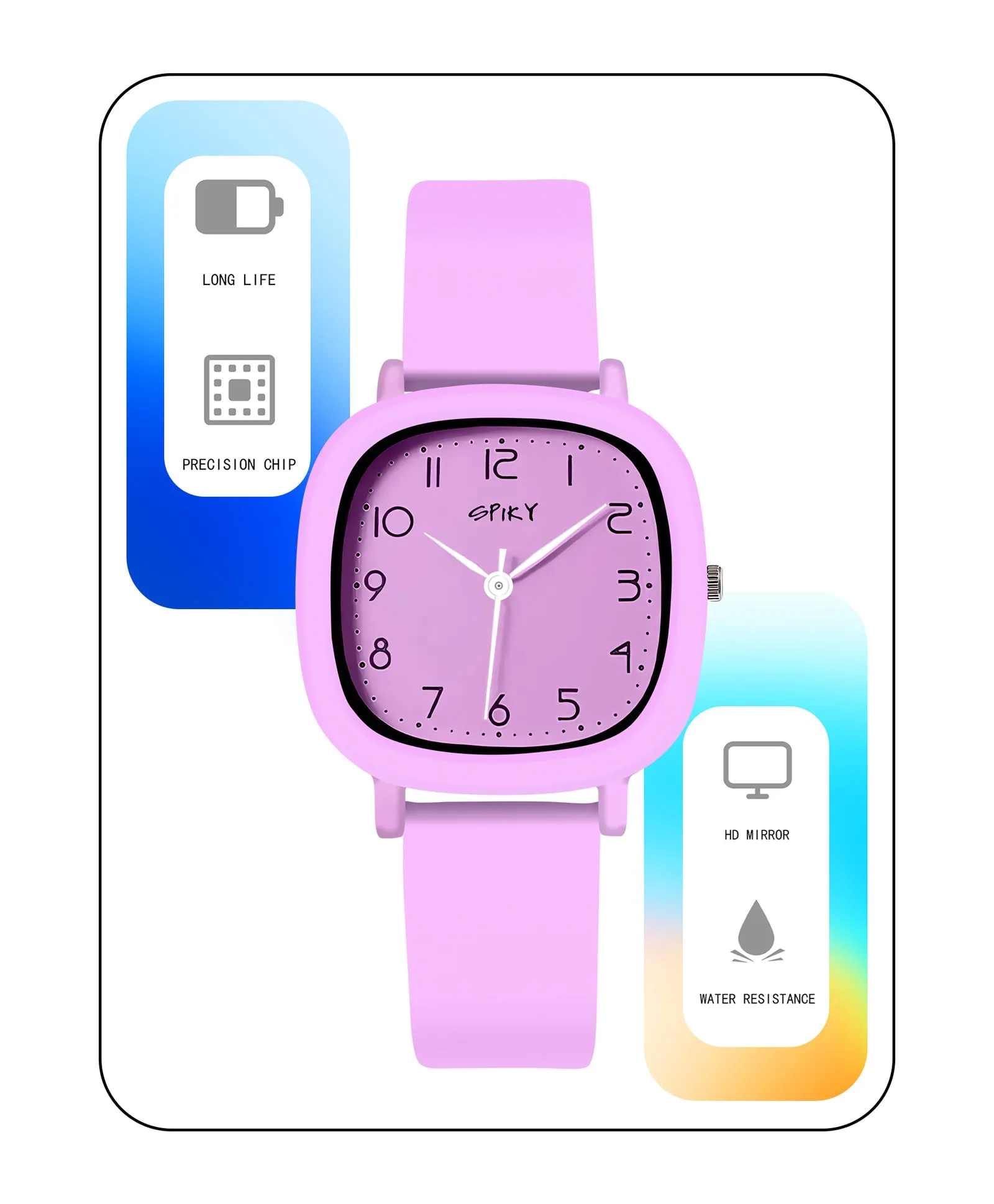 Spiky Eva19 Square Analog Watch for Kids - Black