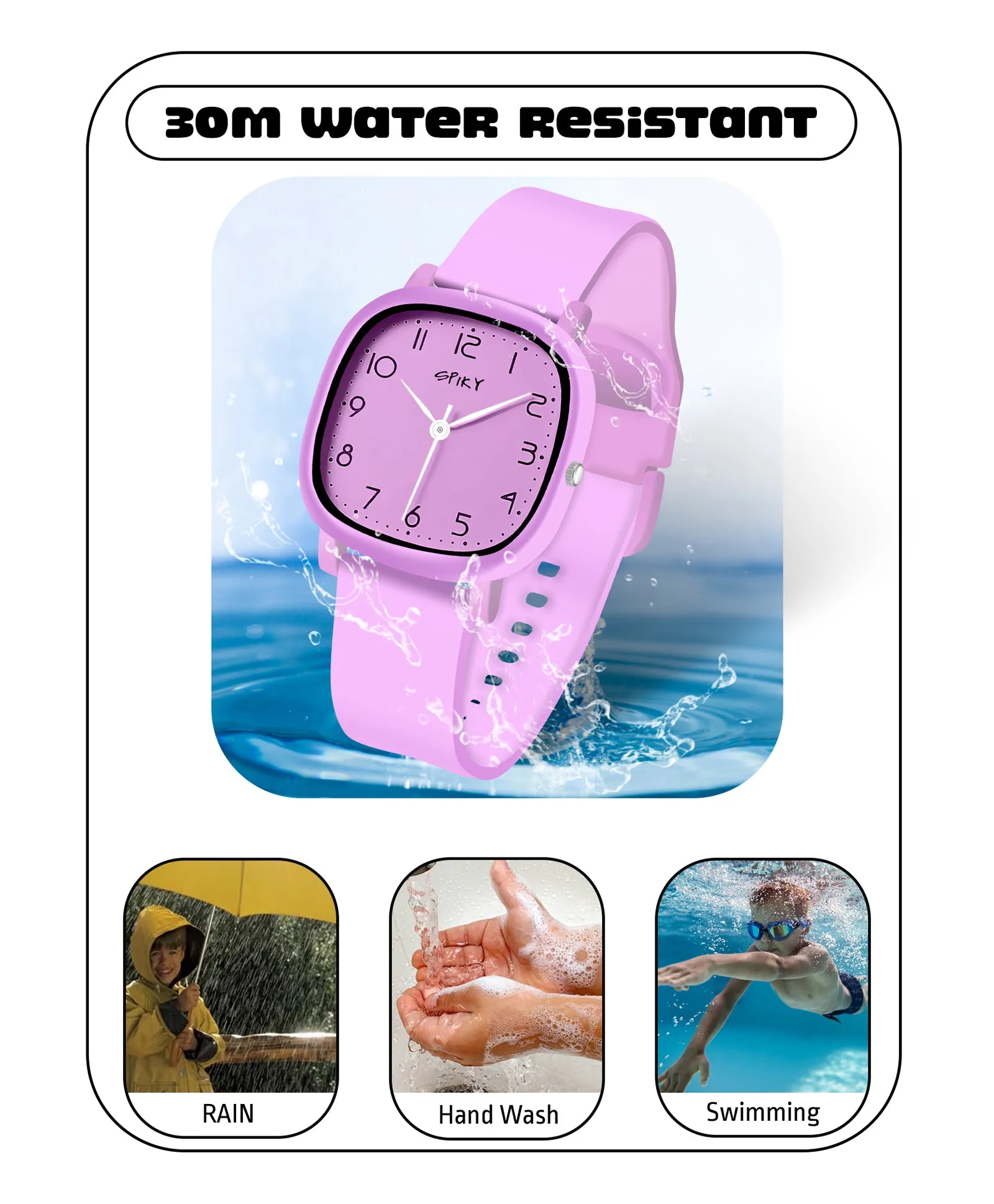 Spiky Eva19 Square Analog Watch for Kids - Black