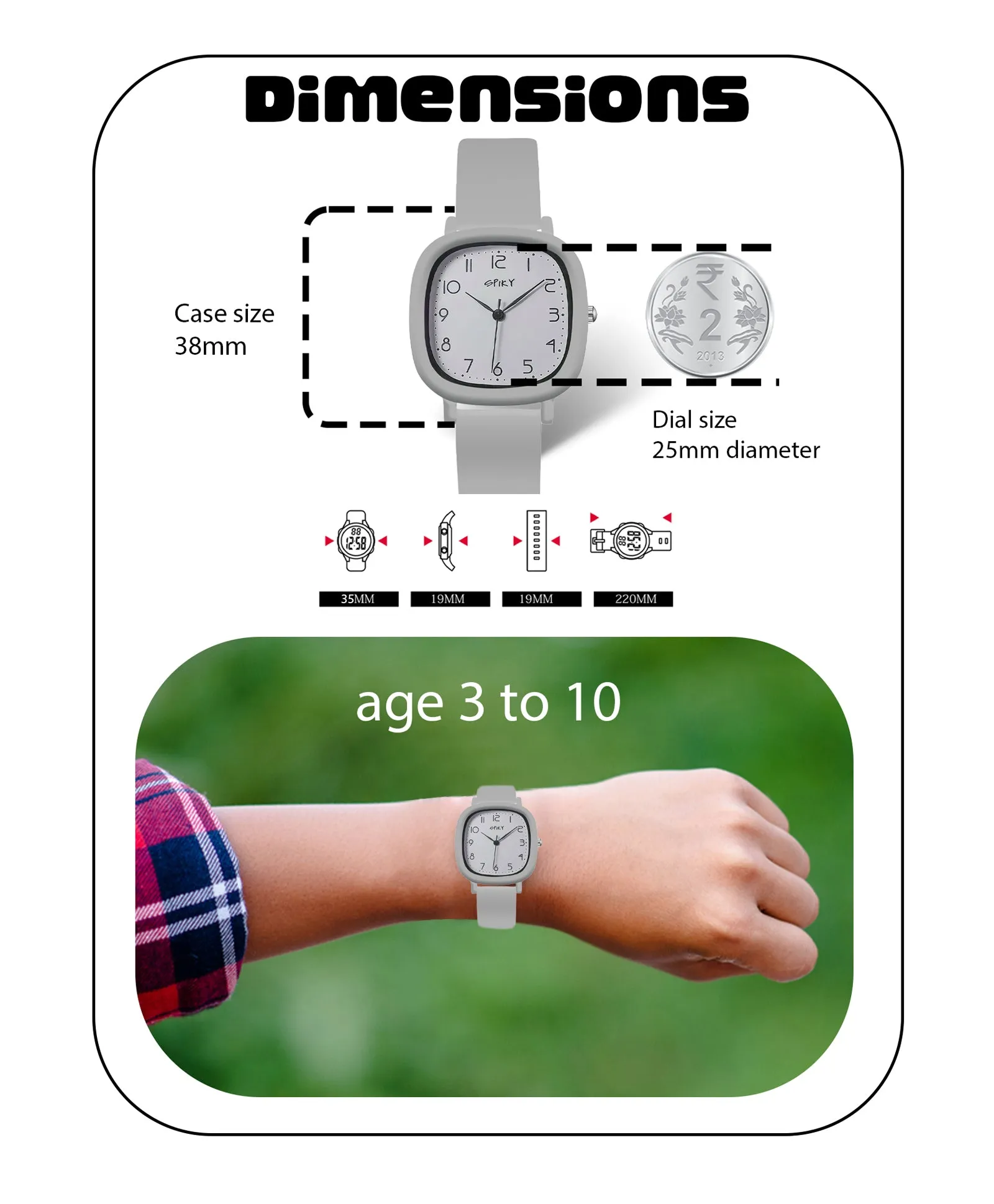 Spiky Eva19 Square Analog Watch for Kids - Black