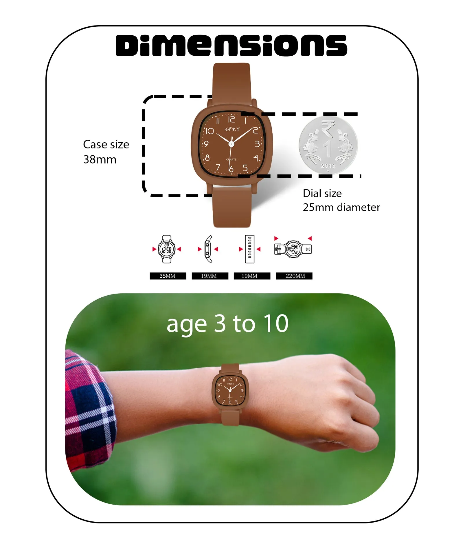Spiky Eva19 Square Analog Watch for Kids - Black