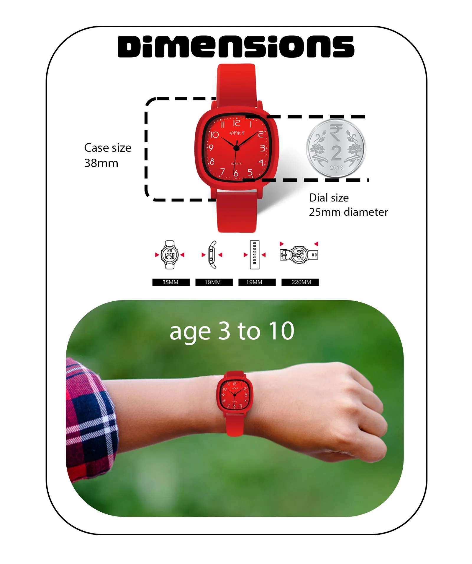 Spiky Eva19 Square Analog Watch for Kids - Black