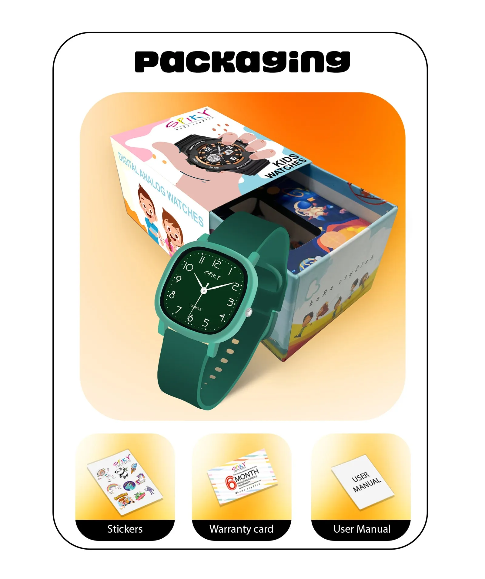 Spiky Eva19 Square Analog Watch for Kids - White