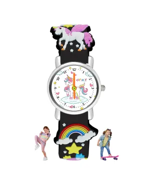 Spiky Round Unicorn Strap Analog Watch - Black