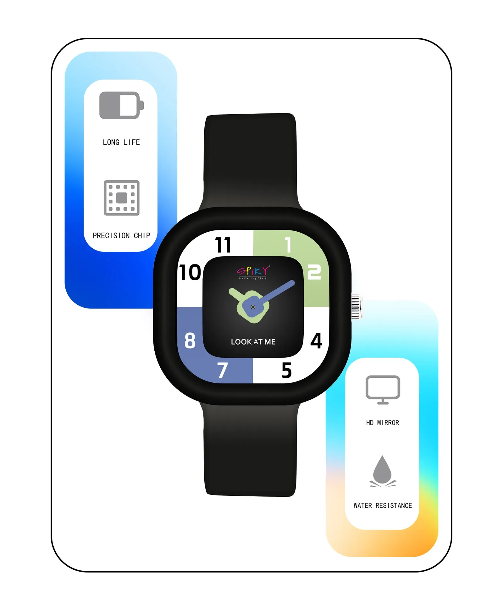 Spiky Square Analog Watch for Kids - Blue