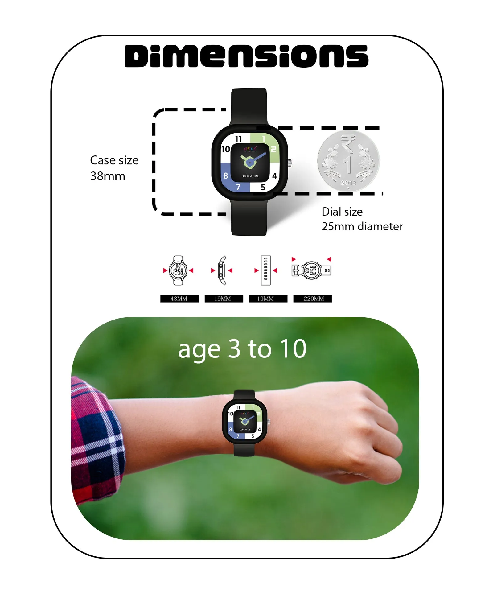 Spiky Square Analog Watch for Kids - Blue