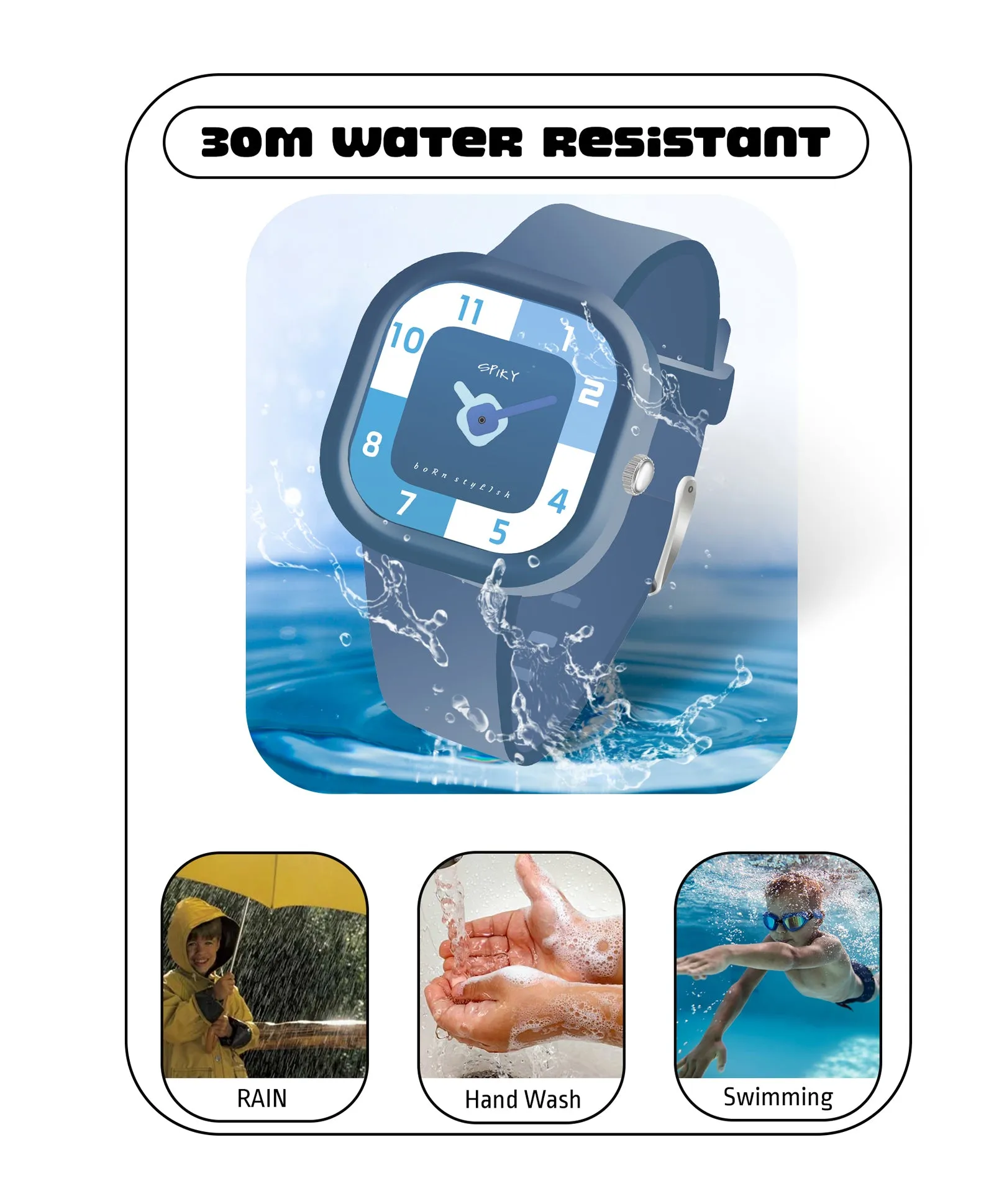 Spiky Square Analog Watch for Kids - Blue