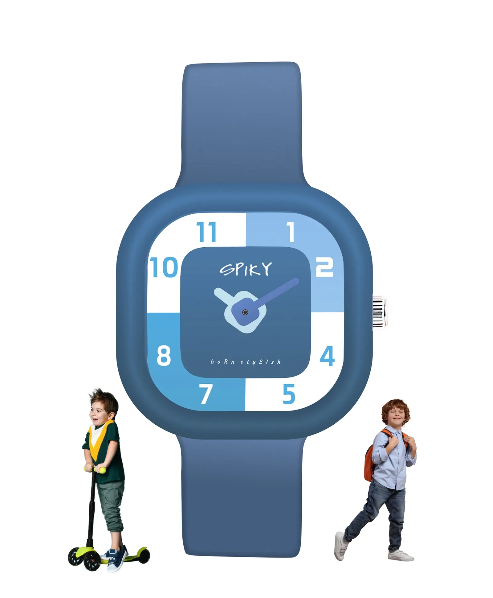 Spiky Square Analog Watch for Kids - Blue