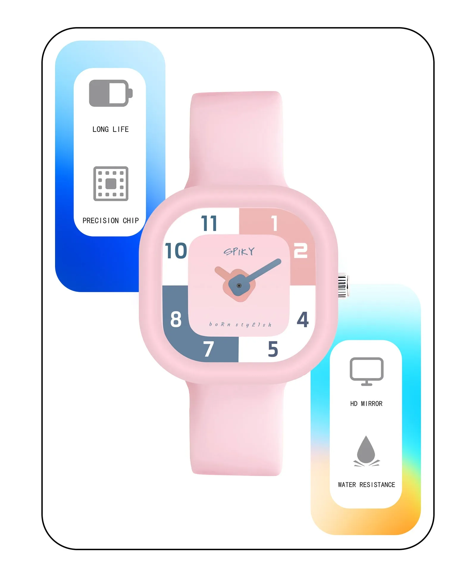 Spiky Square Analog Watch for Kids - Blue