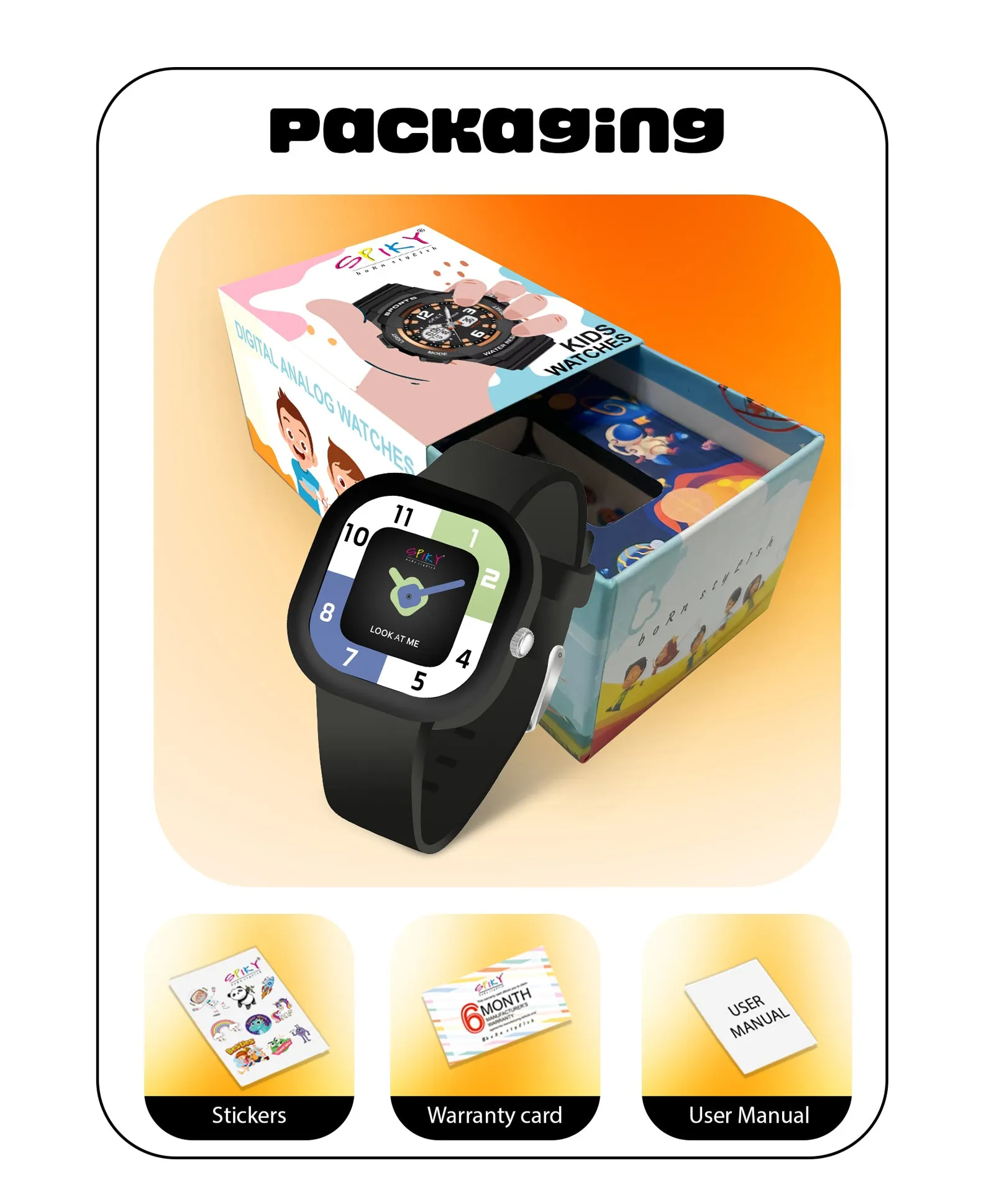 Spiky Square Analog Watch for Kids - Pink
