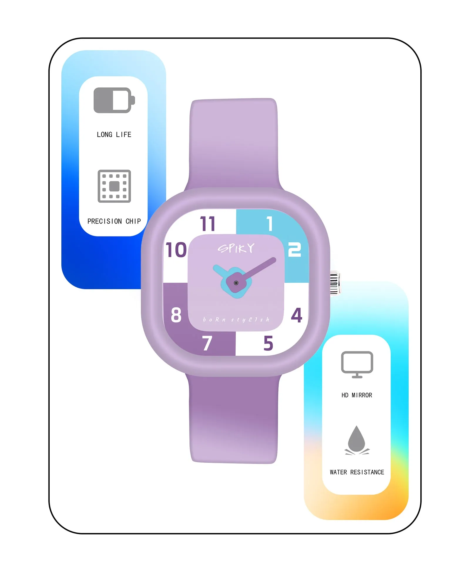 Spiky Square Analog Watch for Kids - Pink