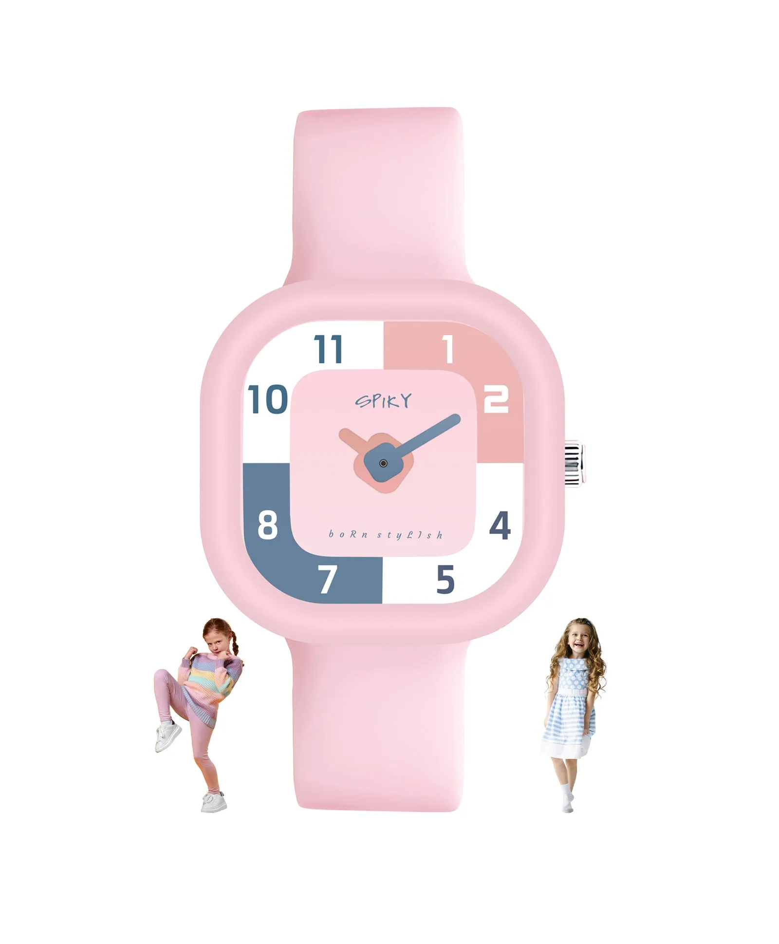 Spiky Square Analog Watch for Kids - Pink