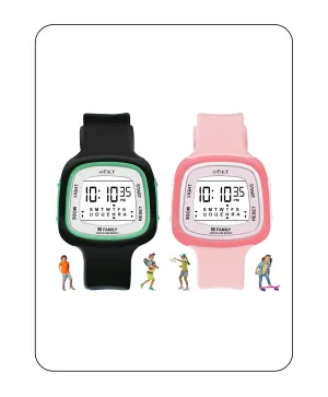 Spiky Unique Square Digital Watch for Kids Combo - Black Pink