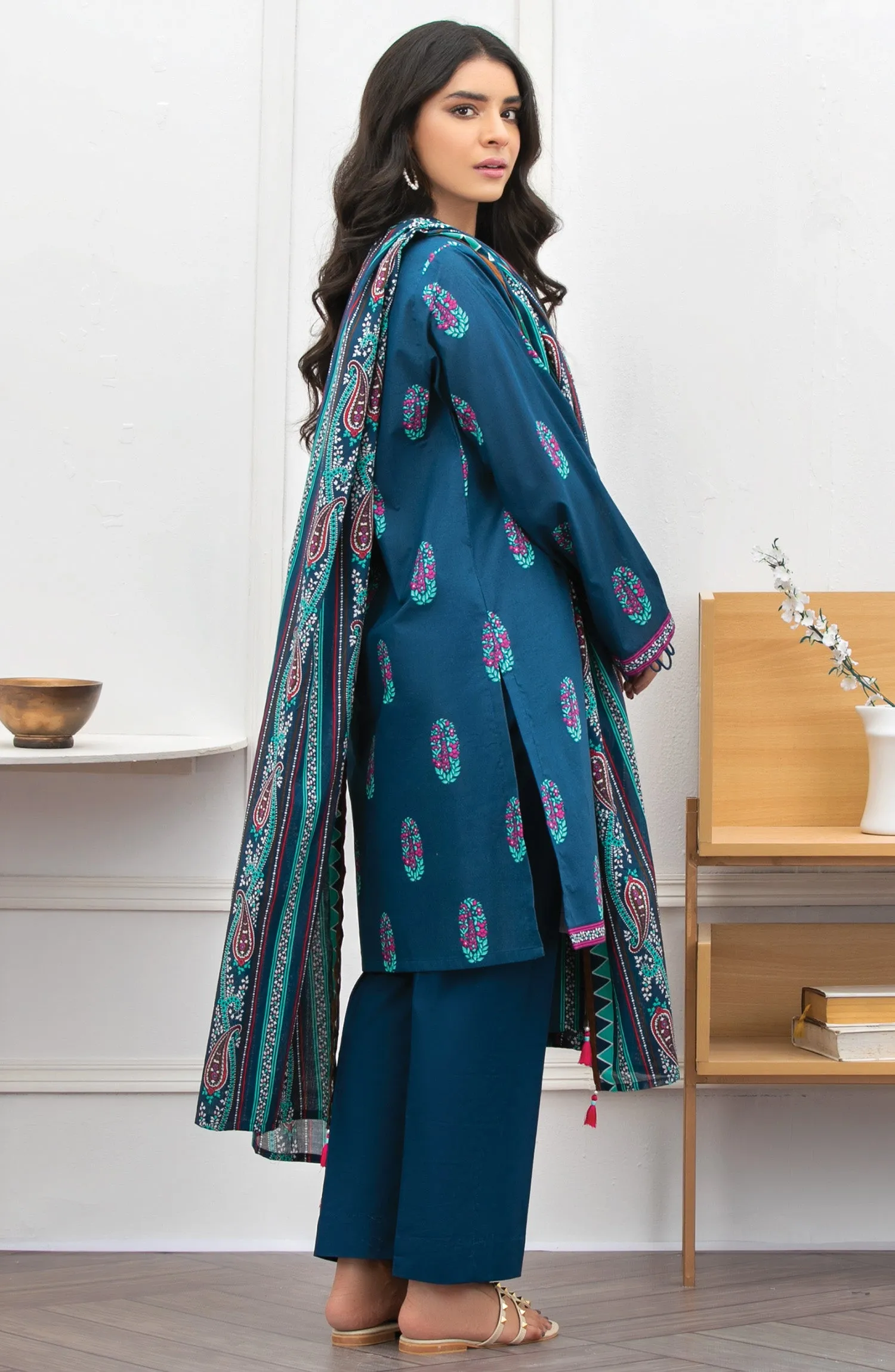 Unstitched 3 Piece Printed Lawn Suit (OTL-21-171/U BLUE)