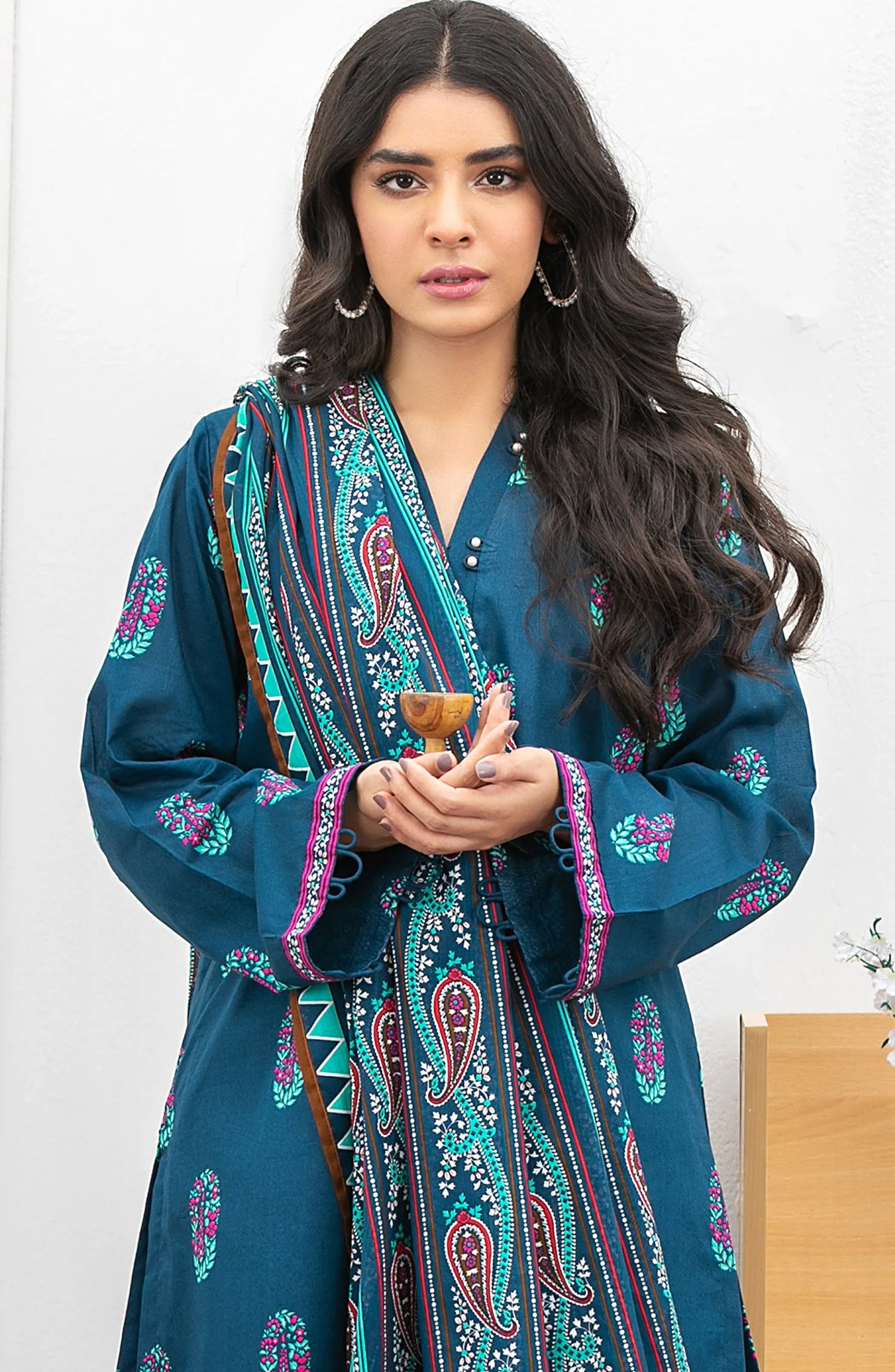Unstitched 3 Piece Printed Lawn Suit (OTL-21-171/U BLUE)