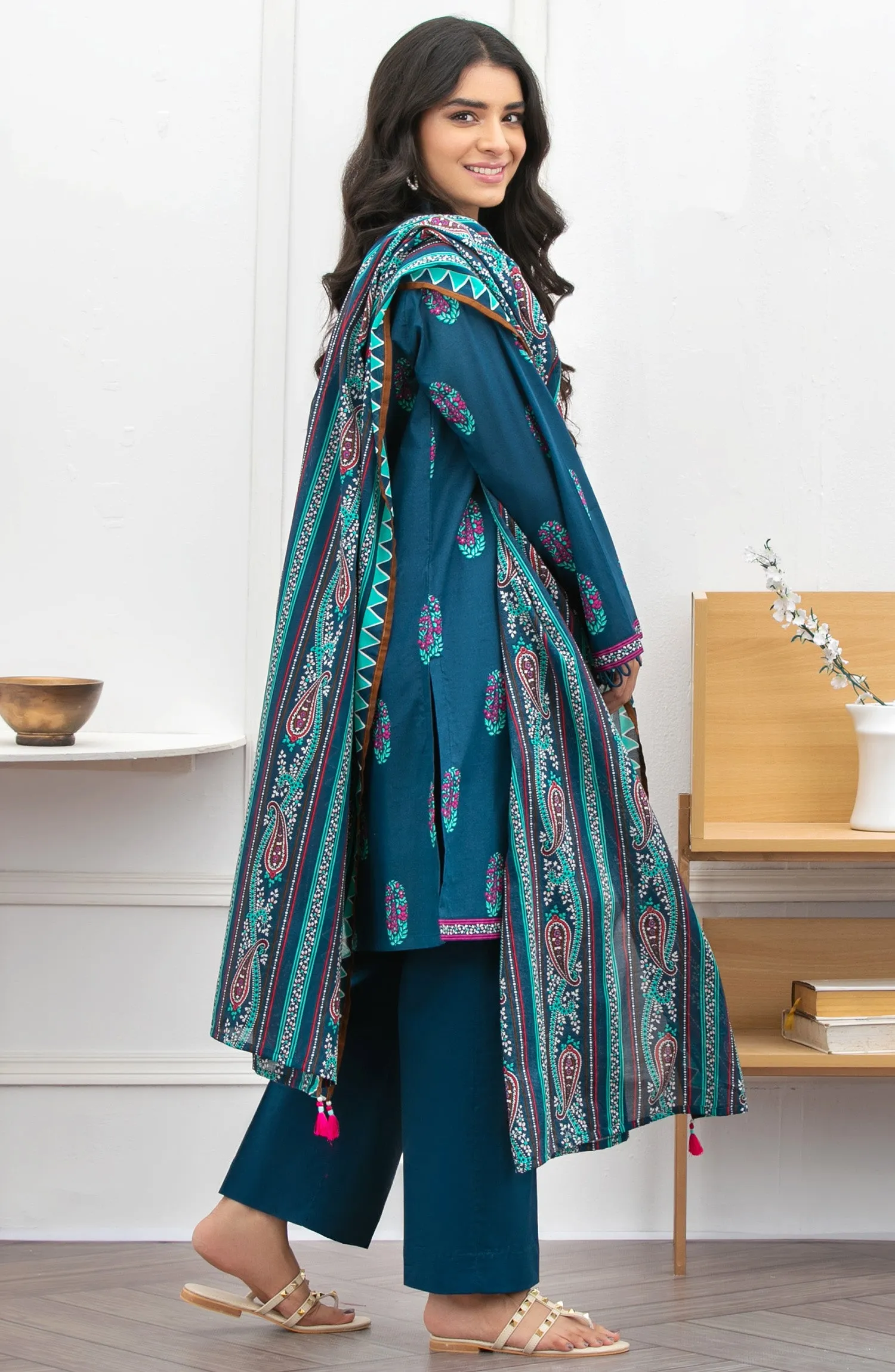 Unstitched 3 Piece Printed Lawn Suit (OTL-21-171/U BLUE)
