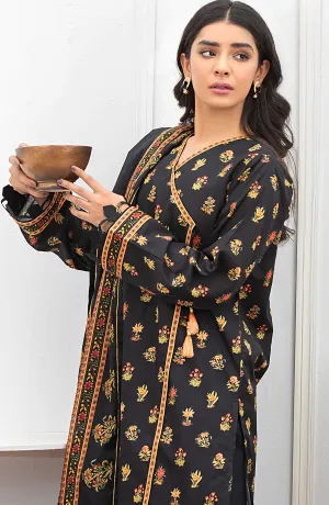 Unstitched 3 Piece Printed Lawn Suit (OTL-21-172/U BLACK)
