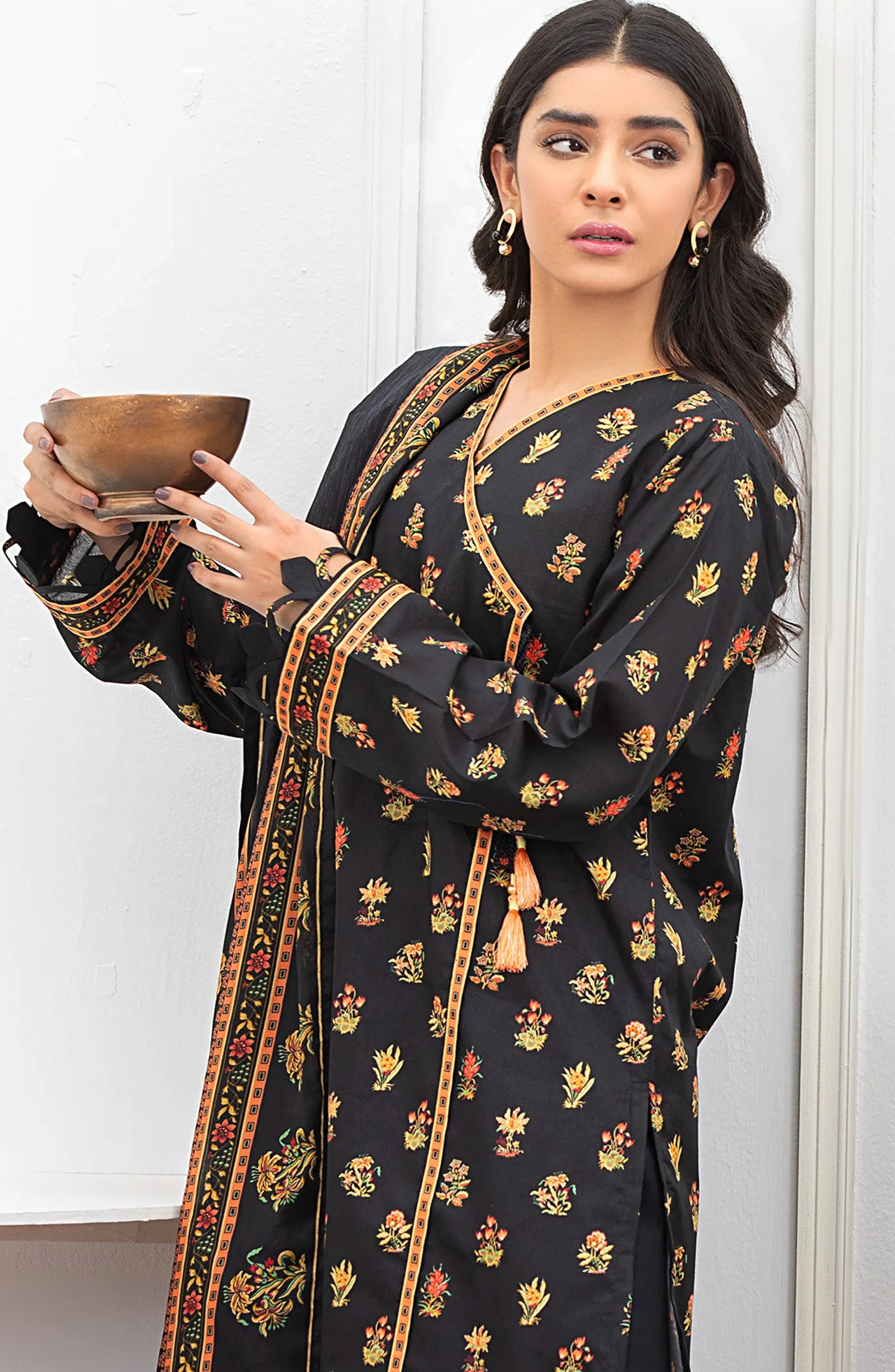 Unstitched 3 Piece Printed Lawn Suit (OTL-21-172/U BLACK)