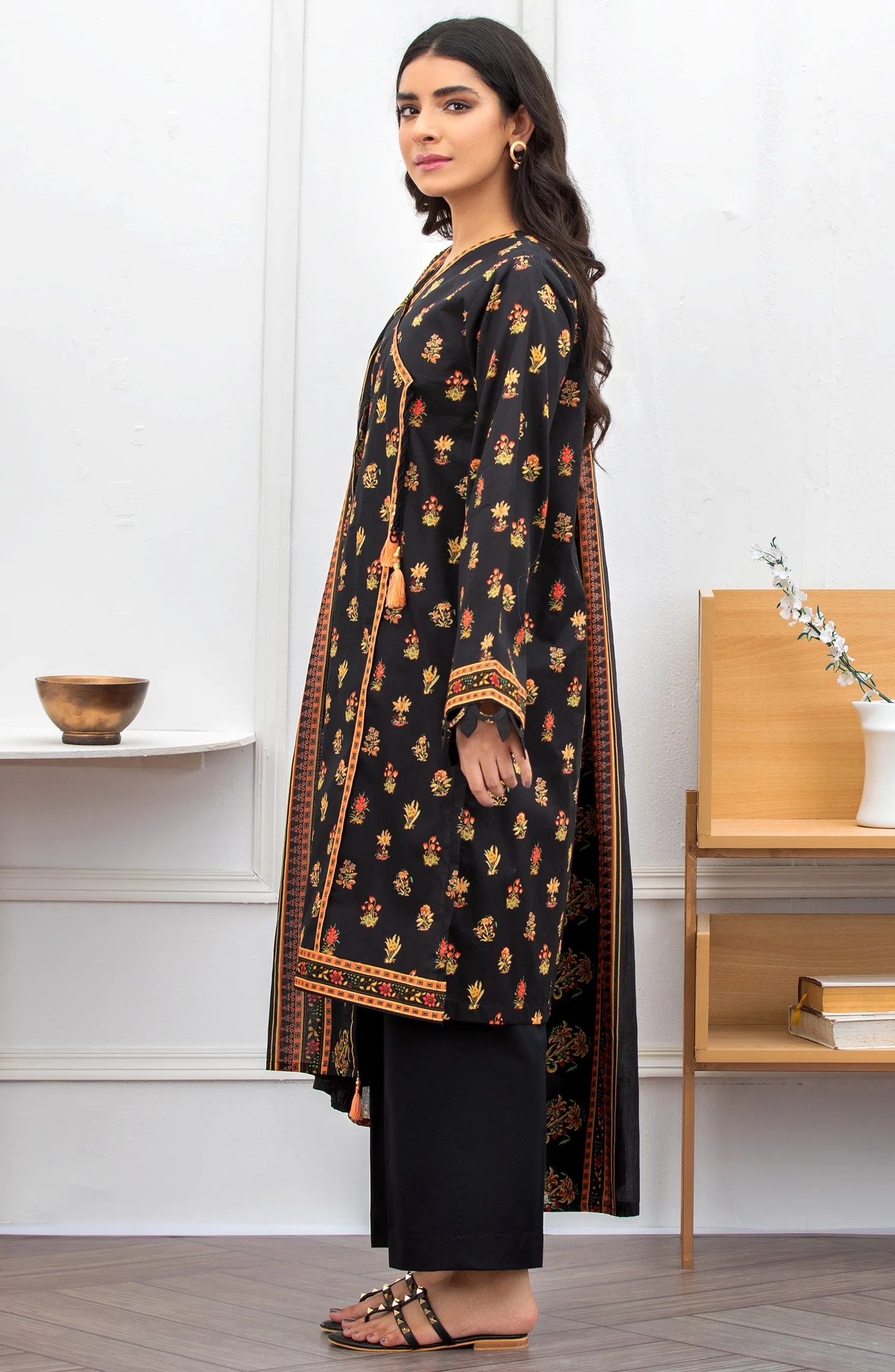 Unstitched 3 Piece Printed Lawn Suit (OTL-21-172/U BLACK)