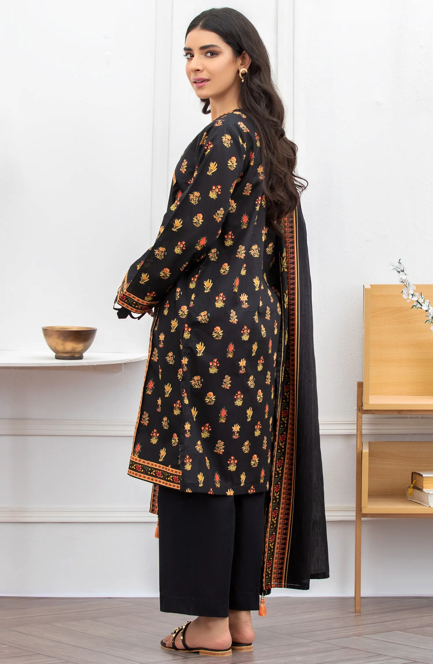 Unstitched 3 Piece Printed Lawn Suit (OTL-21-172/U BLACK)